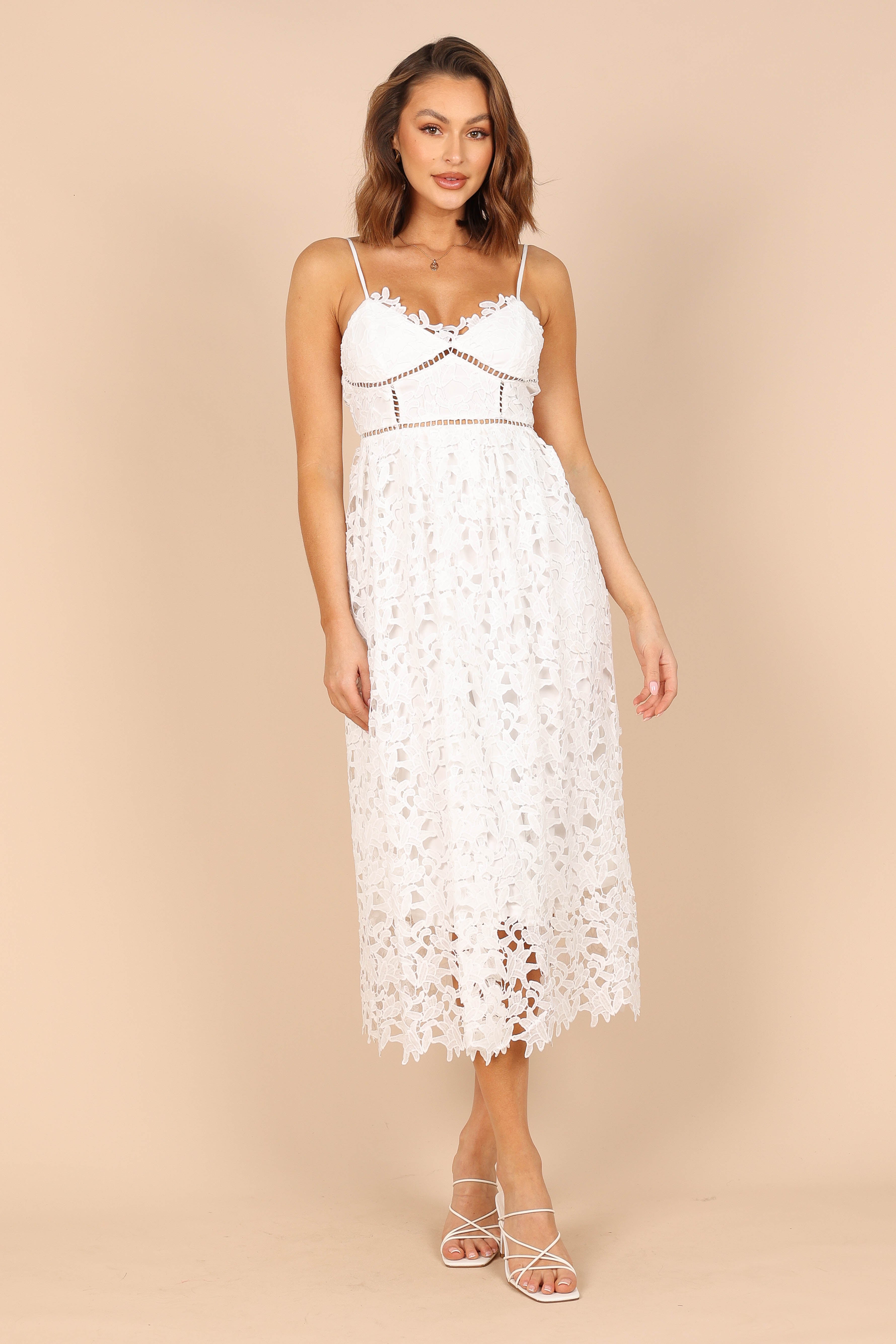white lace midi dress
